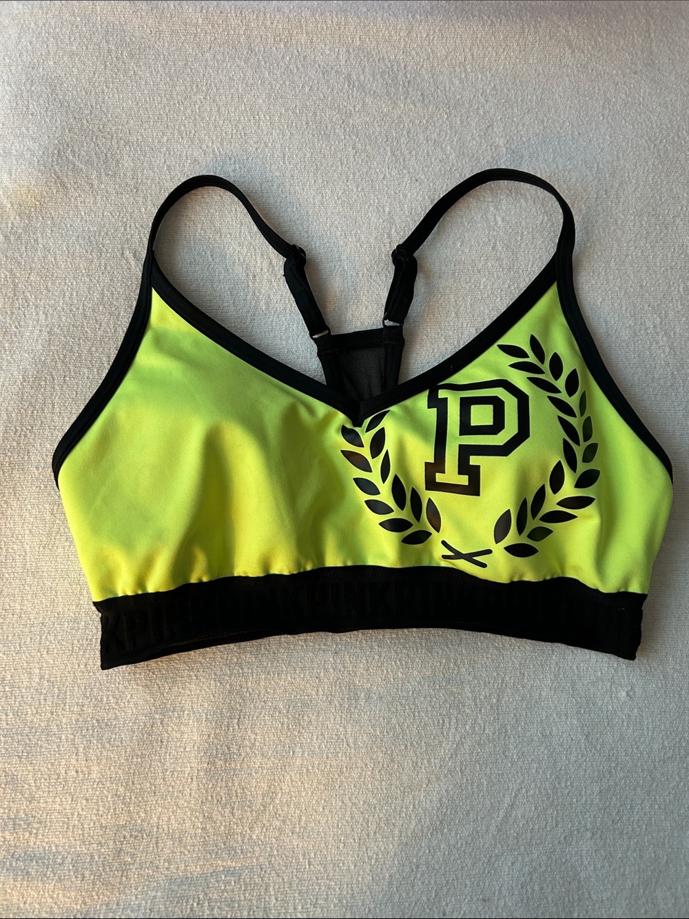 PINK VICTORIA’S SECRET ULTIMATE Neon Yellow & Black Sports Bra